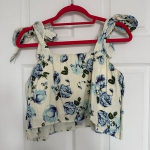The Kooples Blue/Cream Floral Crop Top in Kooples Size 1 (fits like Size 4)
